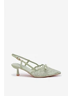 Krajkové dámské sandály na podpatku s mašlí zelené model 22107310 - Boto