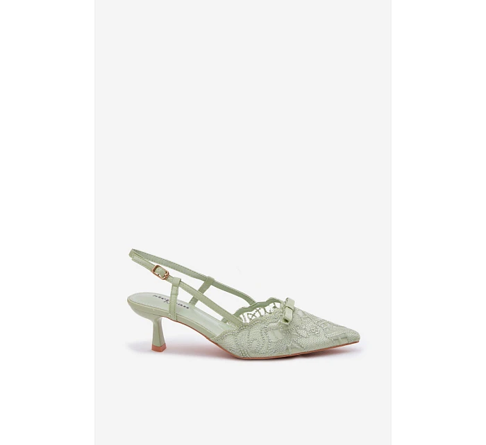 Krajkové dámské sandály na podpatku s mašlí zelené model 22107310 - Boto