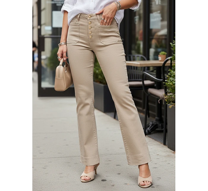 Jeansy damskie wide leg z wysokim stanem beżowe model 22102019 - FashionStreet