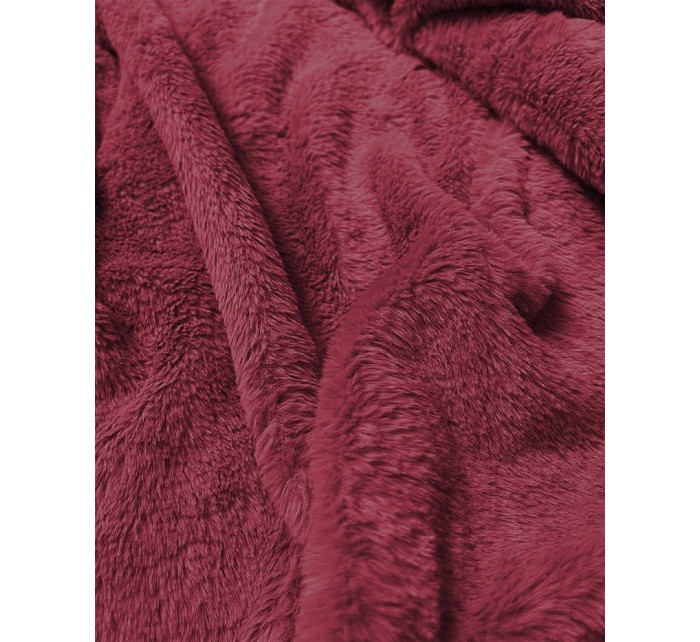 Dámská semišová bunda ramoneska ve vínové bordó barvě s kožešinou (6501)