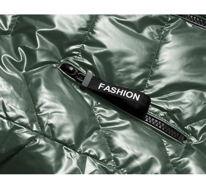 Lesklá zelená dámská vesta s kapucí model 17249734 - S'WEST Lesklá zelená dámská vesta s kapucí model 17249734 - S'WEST