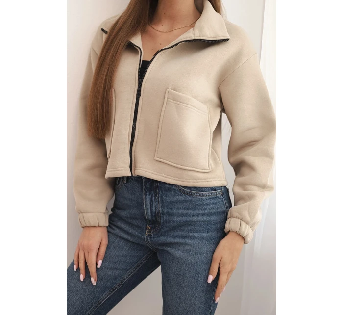 Izolovaná bavlněná mikina se zipem světle béžová