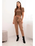 Dámské kalhoty z bavlny s vázáním v pase a nohavicemi model 21768704 - K-Fashion
