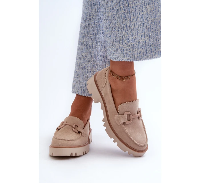 Dámské semišové mokasíny s ozdobou béžové D&A TW117 Béžové