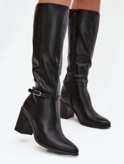 Dámské kozačky zateplené na klínku s přezkou  černé model 21712769 - SERGIO LEONE