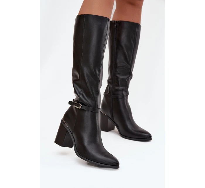 Dámské kozačky zateplené na klínku s přezkou  černé model 21712769 - SERGIO LEONE