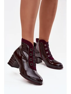 Lakované dámské kotníky z pravé kůže na podpatku D&A CR52-696 bordó