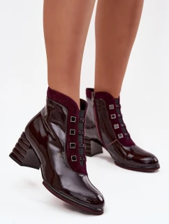 Lakované dámské kotníky z pravé kůže na podpatku D&A CR52-696 bordó