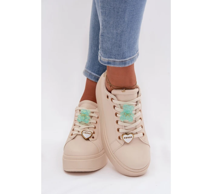 Dámské tenisky na platformě s přívěsky Medvídek Srdce Béžové Selorissa Dámské tenisky na platformě s přívěsky Medvídek Srdce Béžové Selorissa