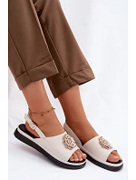 Kožené dámské sandály s ozdobným detailem D&A GR61-5937 Béžové