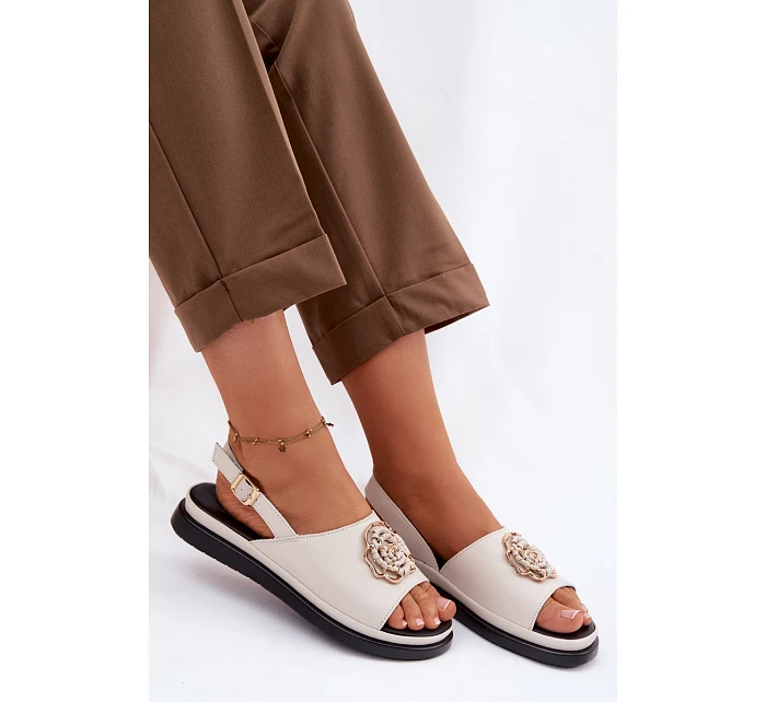 Kožené dámské sandály s ozdobným detailem D&A GR61-5937 Béžové