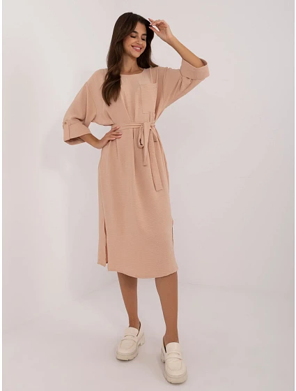 Sukienka LK SK model 20470290 camelowy - FPrice Sukienka LK SK model 20470290 camelowy - FPrice