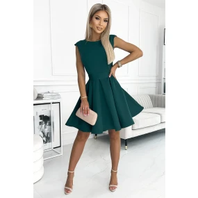 442-1 Rozkloszowana sukienka z małym rękawkiem - ZIELEŃ BUTELKOWA - NUMOCO 442-1 Rozkloszowana sukienka z małym rękawkiem - ZIELEŃ BUTELKOWA - NUMOCO