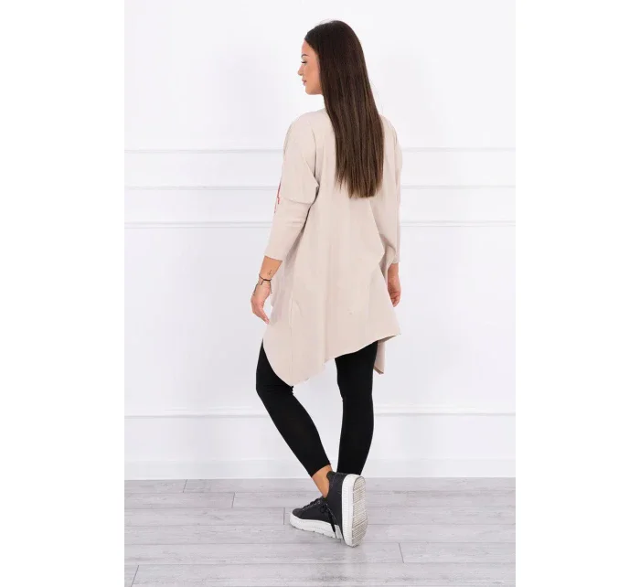 Oversize halenka s potiskem duhových rtů béžová