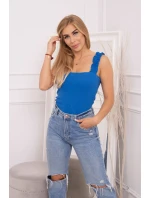 Halenka bez ramínek s volánky chrpově modrá Halenka bez ramínek s volánky chrpově modrá