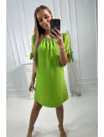 Šaty s vázáním na rukávech pistáciové barvy