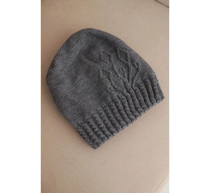 Dámská zimní čepice vlněná s ozdobným  grafitová model 21866352 - K-Fashion
