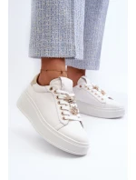 Dámské kožené tenisky na platformě s ozdobnými knoflíčky D&A SN67 Bílé
