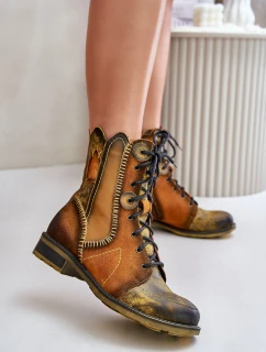 Dámské Kožené Boty Na Plochém Podpatku model 21677259 Žluté - Maciejka