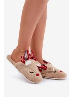 Vánoční Pantofle S Motivem Sobů Béžové Sylaia