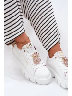 Kožené tenisky s ozdobnou broží ananas CheBello 4651 bílé