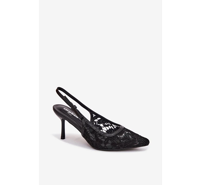 Dámské sandály na podpatku s krajkou Černé model 22103117 - Boto Dámské sandály na podpatku s krajkou Černé model 22103117 - Boto