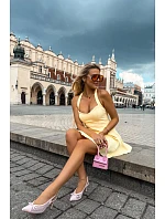 Růžové síťované sandály na podpatku s mašlí Moona