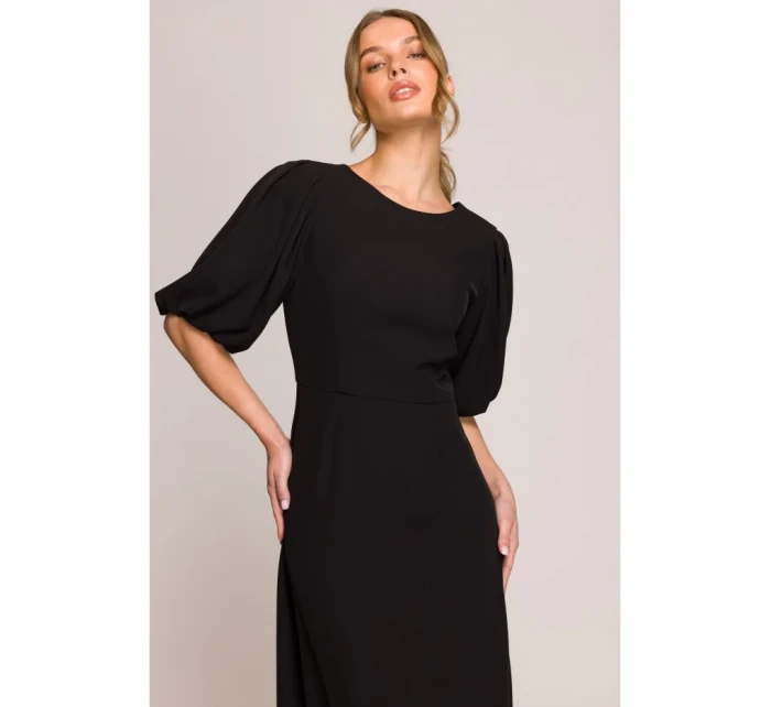 model 20966254 Šaty s puff rukávy černé - STYLOVE model 20966254 Šaty s puff rukávy černé - STYLOVE