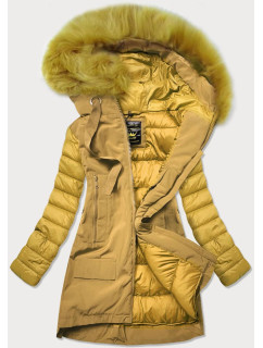 Žlutá dámská zimní bunda z různých spojených materiálů (7708)