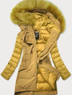 Žlutá dámská zimní bunda z různých spojených materiálů (7708)