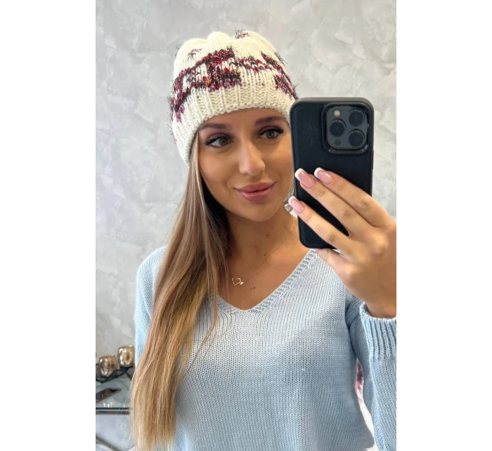 Dámská čepice Otylia K387 ecru+bordeaux Dámská čepice Otylia K387 ecru+bordeaux