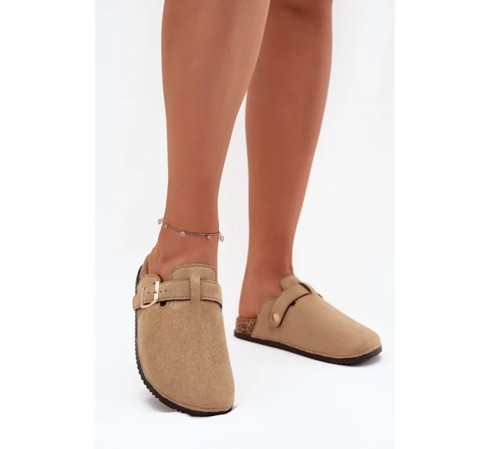 Dámské Pantofle Na Korkové Platformě Se Zlatou Přezkou Big Star SS274738 Béžové Dámské Pantofle Na Korkové Platformě Se Zlatou Přezkou Big Star SS274738 Béžové