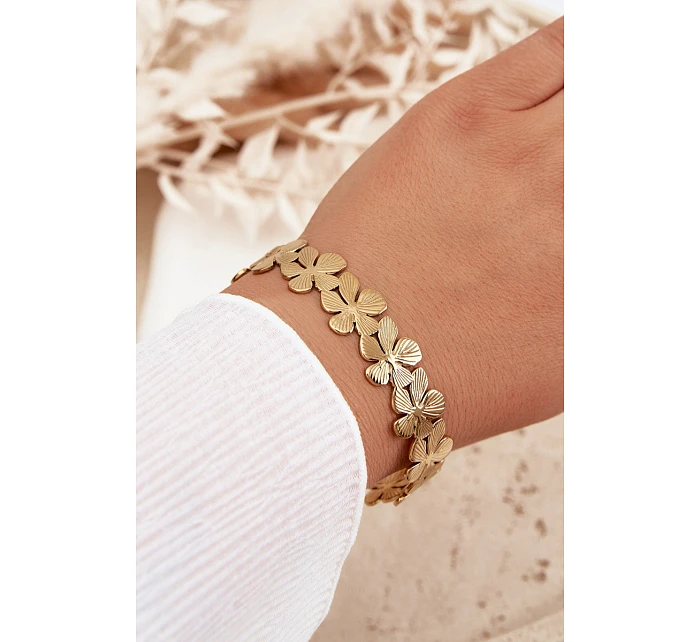 Dámský náramek ze nerezové oceli s květinami zlatá