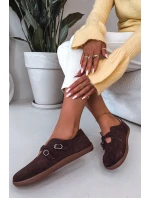 Kožené semišové dámské polobotky s pásky Zazoo N1271 čokoládové