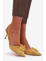 Dámské sandály na podpatku s mašlí Žluté Hestia