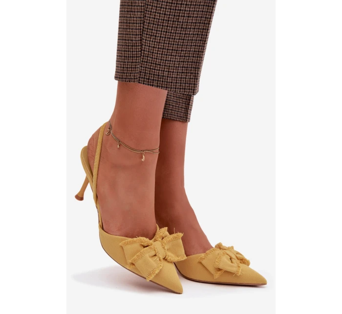 Dámské sandály na podpatku s mašlí Žluté Hestia