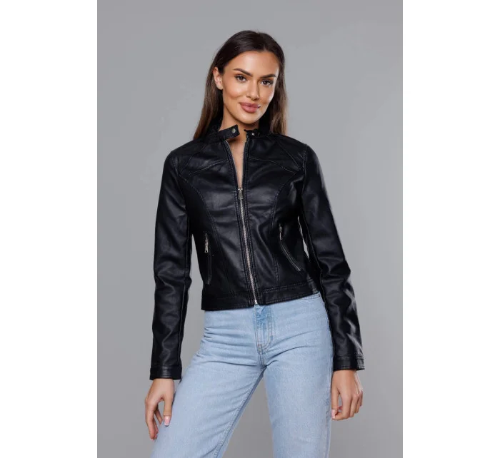 Krátká černá bunda ramoneska se stojáčkem (11Z8032)