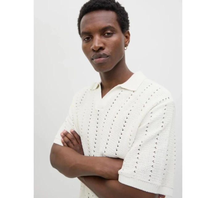 Jack&Jones pánská košile JORPAROS KNIT ESTER SS CROCHET POLO 12272562 SEA SALT