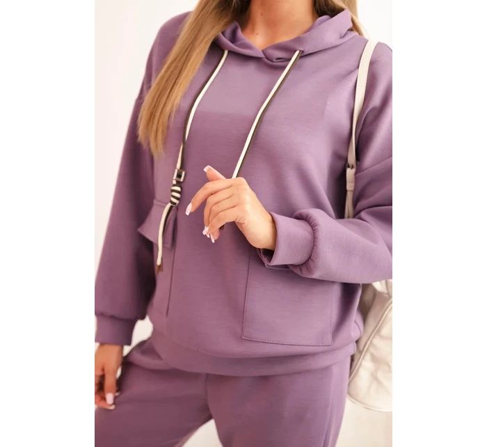 Komplet dámský máslový mikina s kapucí a kalhoty s páskem fialový Komplet dámský máslový mikina s kapucí a kalhoty s páskem fialový