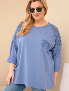 Dámská mikina Plus Size bavlněná s potiskem džínová modrá