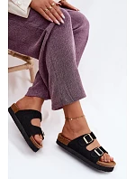 Kožené semišové dámské sandály na platformě s přezkami Vinceza 102657 černé