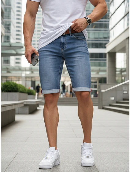 Pánské džínové šortky s páskem modré FashionStreet SX2580