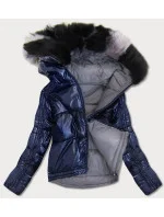 Tmavě modro-šedá oboustranná dámská bunda (b9555) Tmavě modro-šedá oboustranná dámská bunda (b9555)