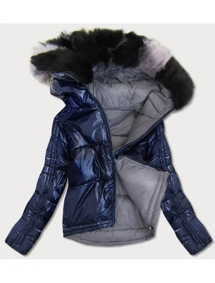Tmavě modro-šedá oboustranná dámská bunda (b9555) Tmavě modro-šedá oboustranná dámská bunda (b9555)