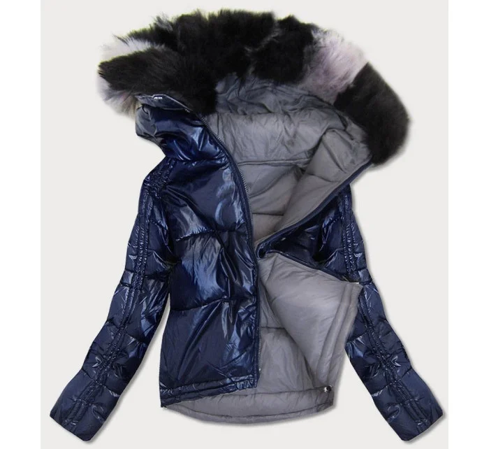 Tmavě modro-šedá oboustranná dámská bunda (b9555) Tmavě modro-šedá oboustranná dámská bunda (b9555)