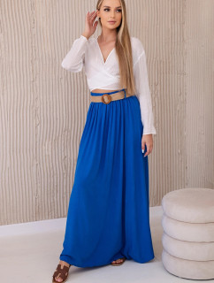 Viskózová sukně s ozdobným páskem chrpově modrá