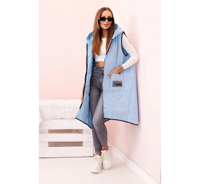 Dámská prošívaná vesta Plus Size s kapucí na zip modrá