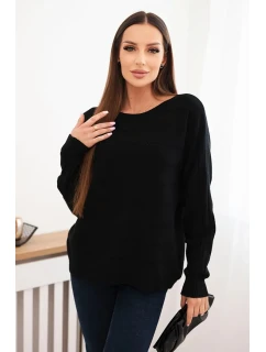 Dámský viskózový svetr s krajkovým vzorem a dlouhým rukávem černý