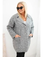 Dámský kabát Plus Size beránek s vlnou a kapsami grafitový melange Dámský kabát Plus Size beránek s vlnou a kapsami grafitový melange