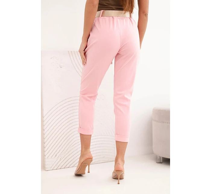 Kalhoty Punto s páskem světle růžové